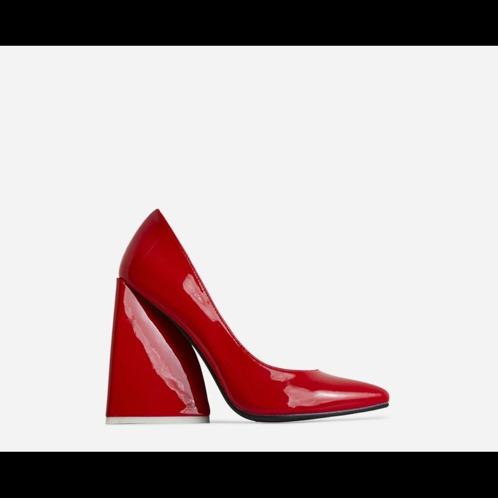Ego shoes, red patent chunky block triangle heel